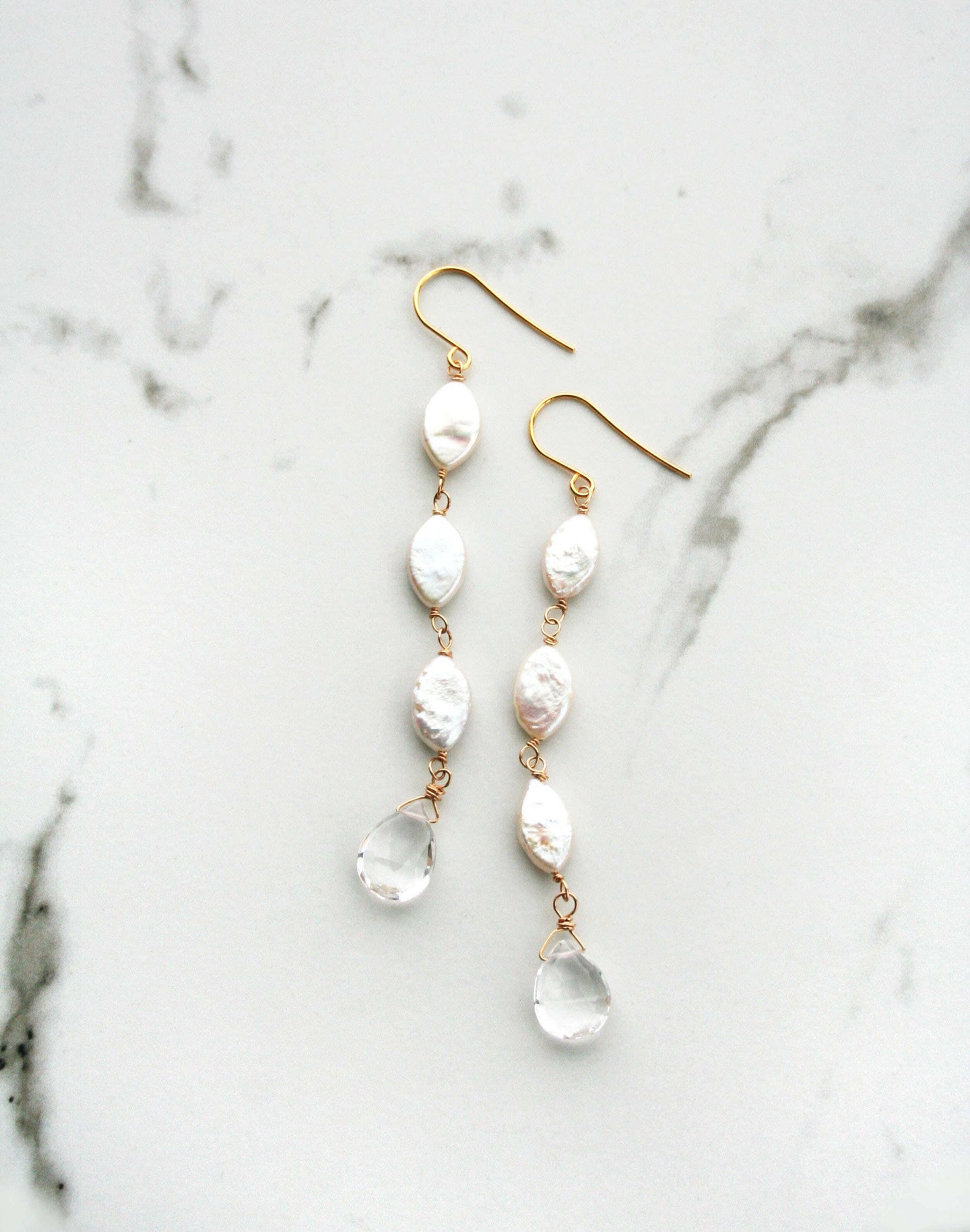 Oval Pearl Drop Earrings.