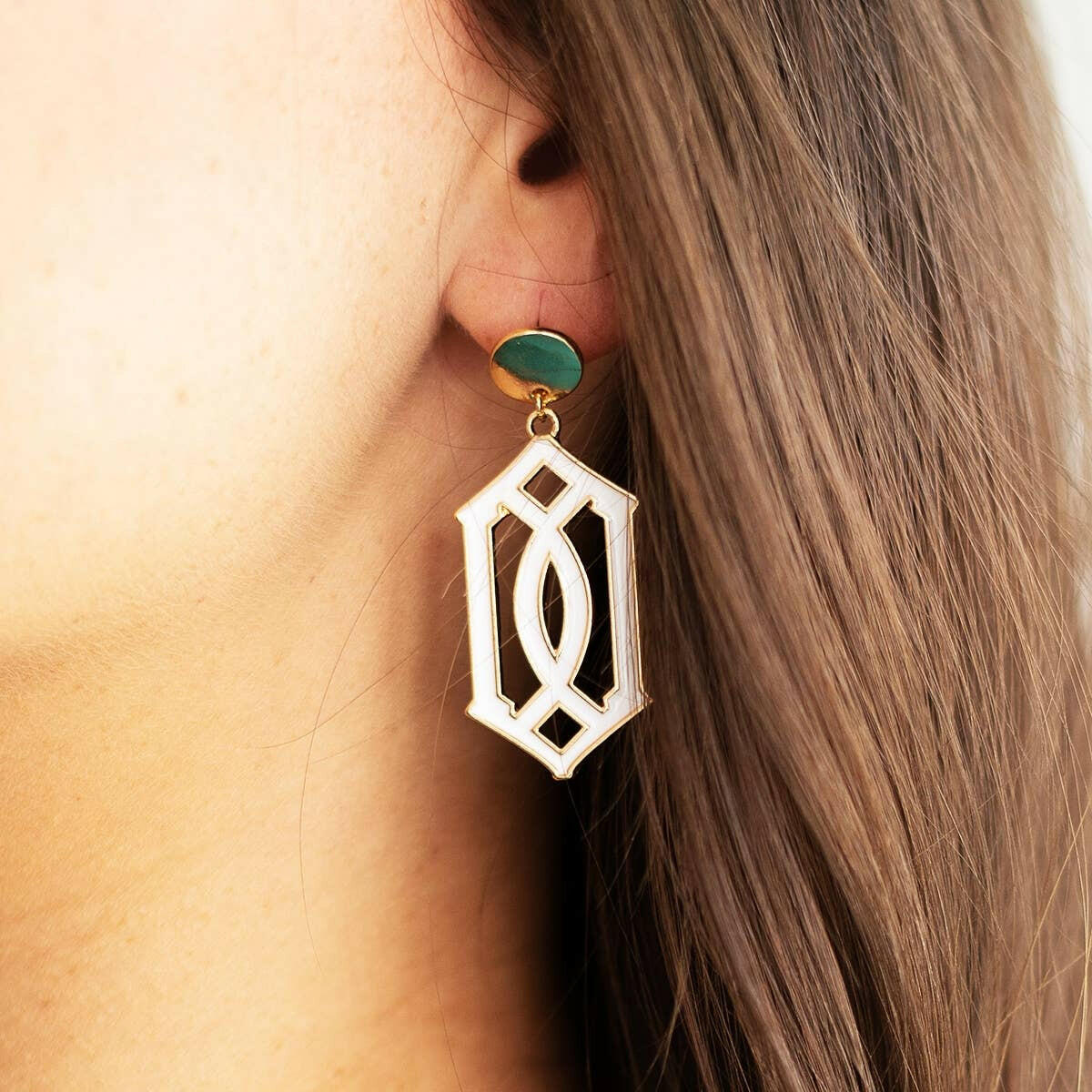 White Trellis Earrings.