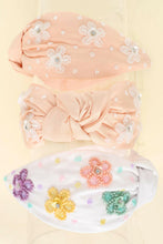 Load image into Gallery viewer, Floral Beaded Jeweled Top Knotted Headband.
