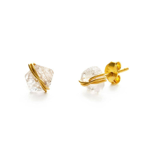 Rough Cut Gemstone Stud Earrings Herkimer Diamond.