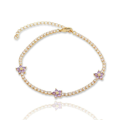 CZ Diamond Color Flower Tennis Bracelet.