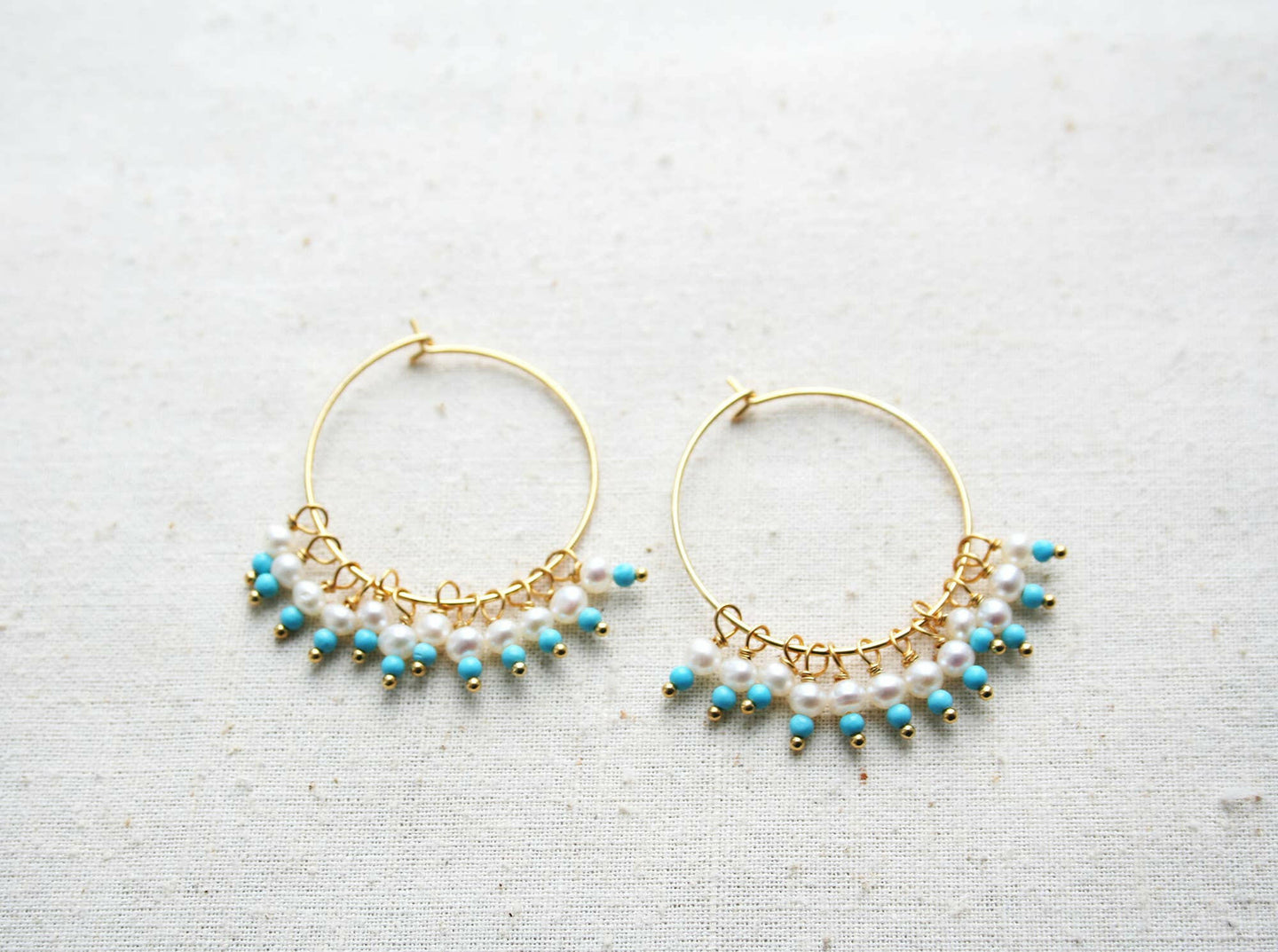 Bohemian Turquoise and Pearl Hoops | Boho Hoops.