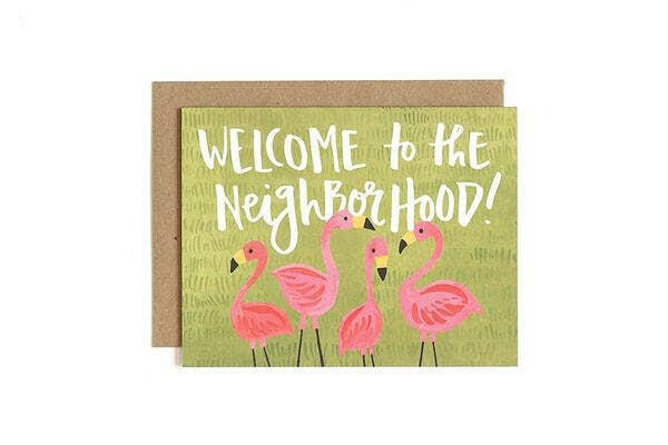 Flamingo Neighborhood Greeting Card Stationery.