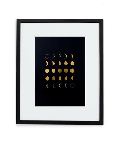 Moon Phases Gold Foil Art Print (Black).