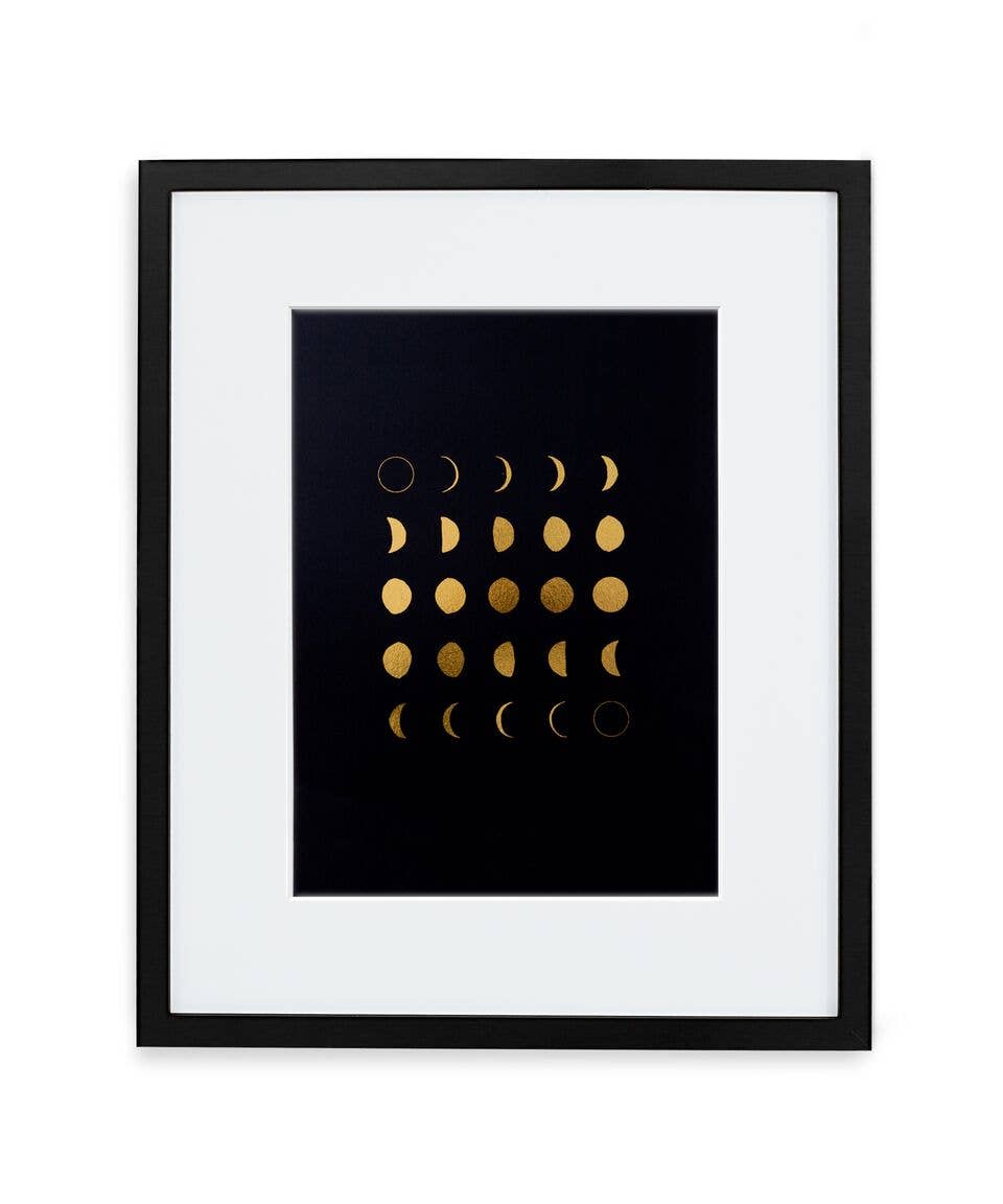 Moon Phases Gold Foil Art Print (Black)
