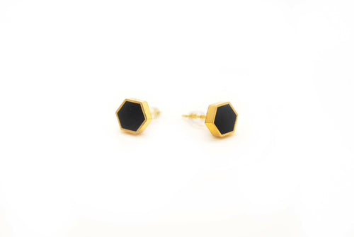 Black Hexagon Stud Earrings.