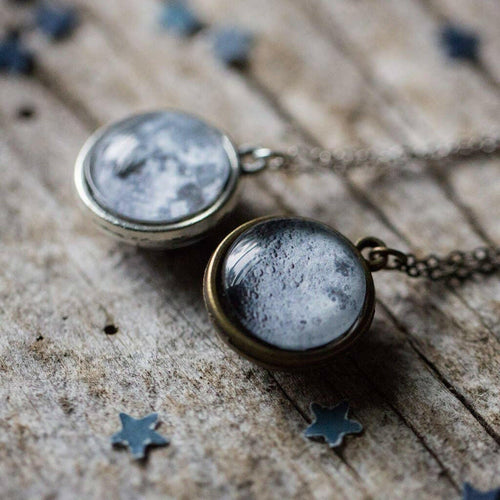 Double Sided Moon Necklace Silver.