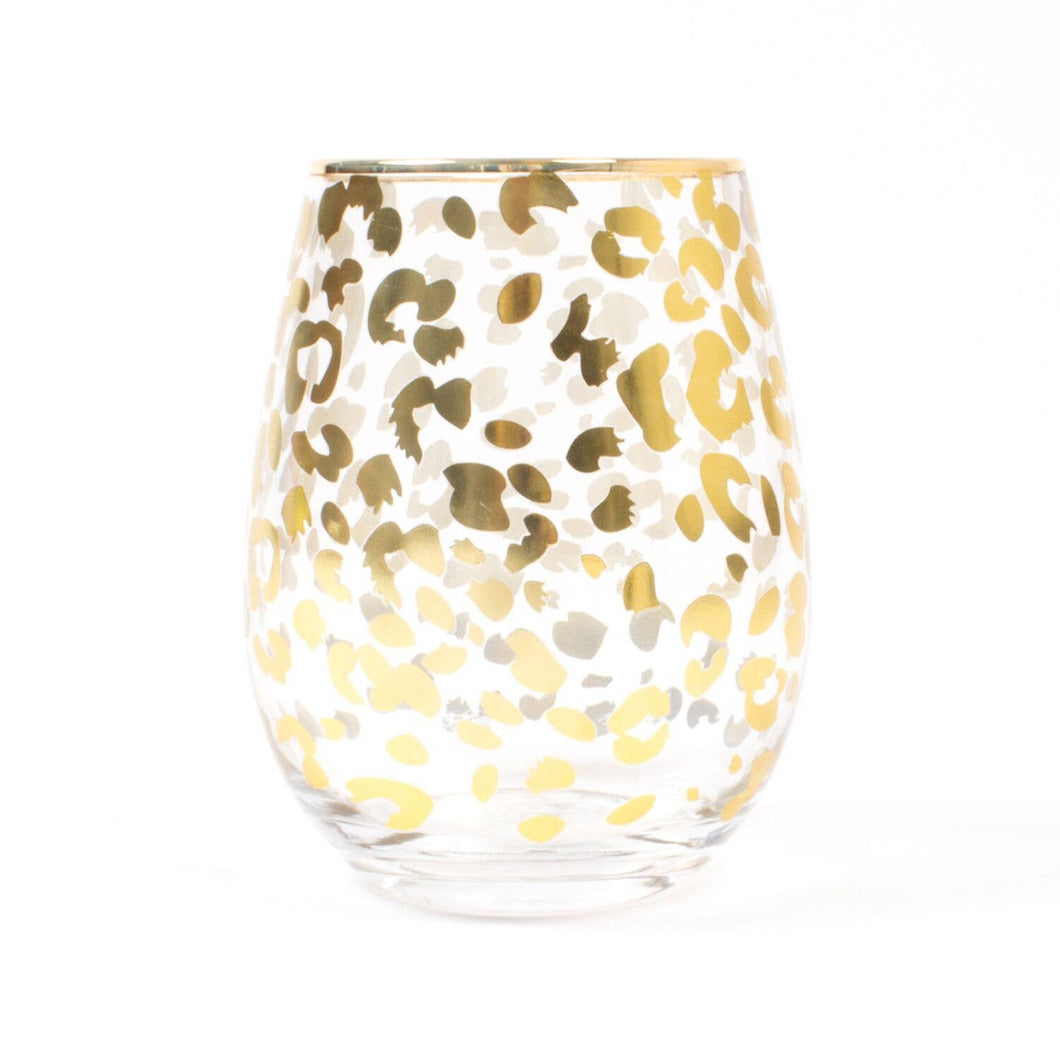 20oz Stemless Wine Glass - Gold Leopard