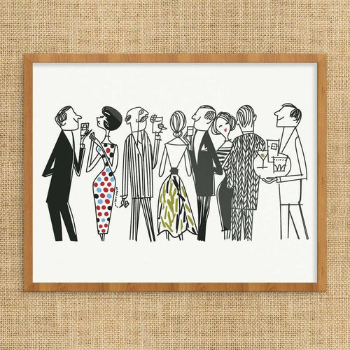 11'' x 14'' Fashionable Cocktail Party Crowd Print.