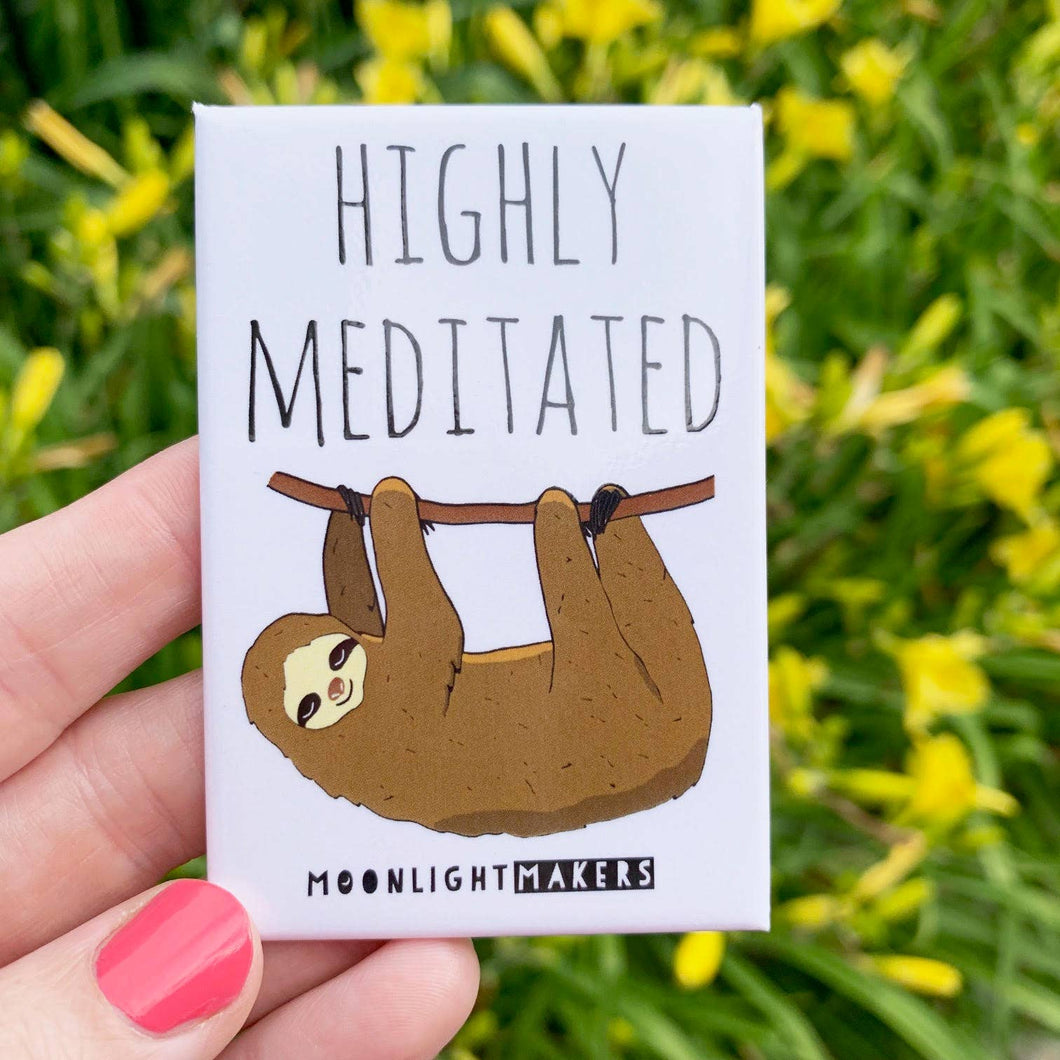 Highly Meditated - Funny Fridge Magnets - Sloth, Yoga