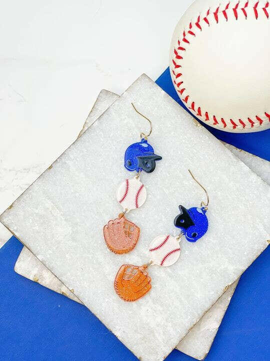 Acrylic Baseball Layered Dangle Earrings.