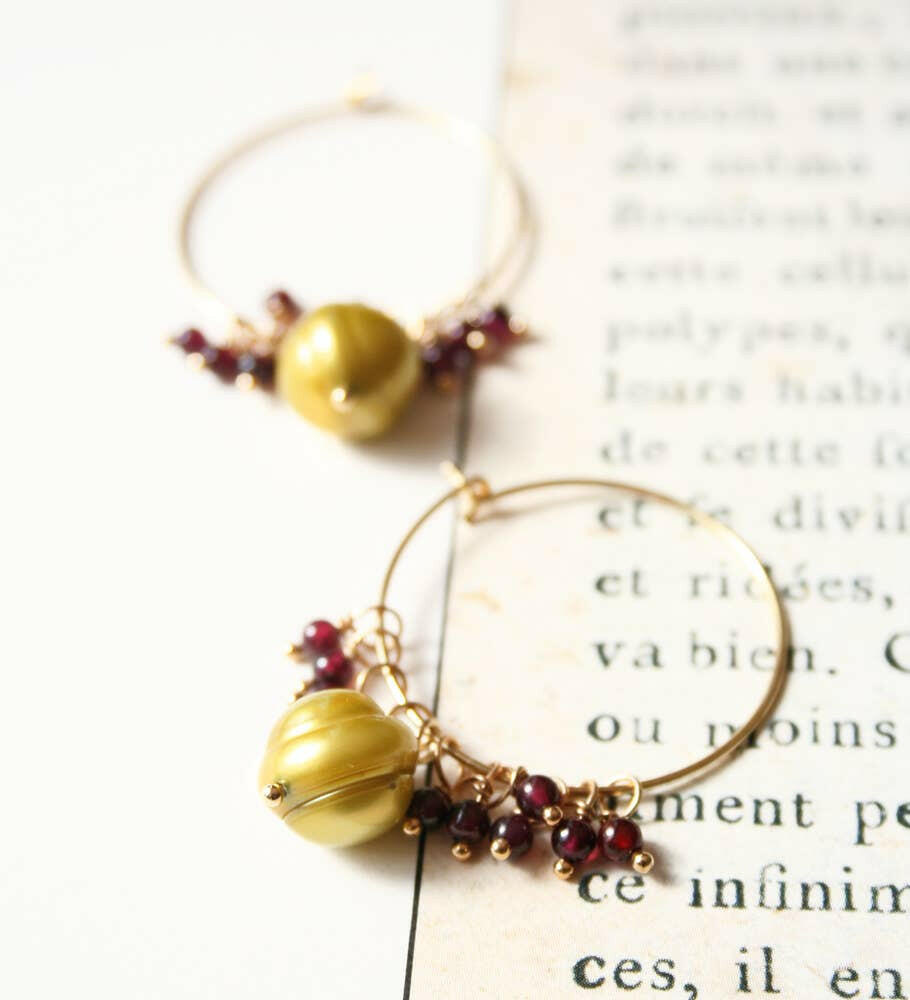 Red Garnet + Green Pearl Earrings.