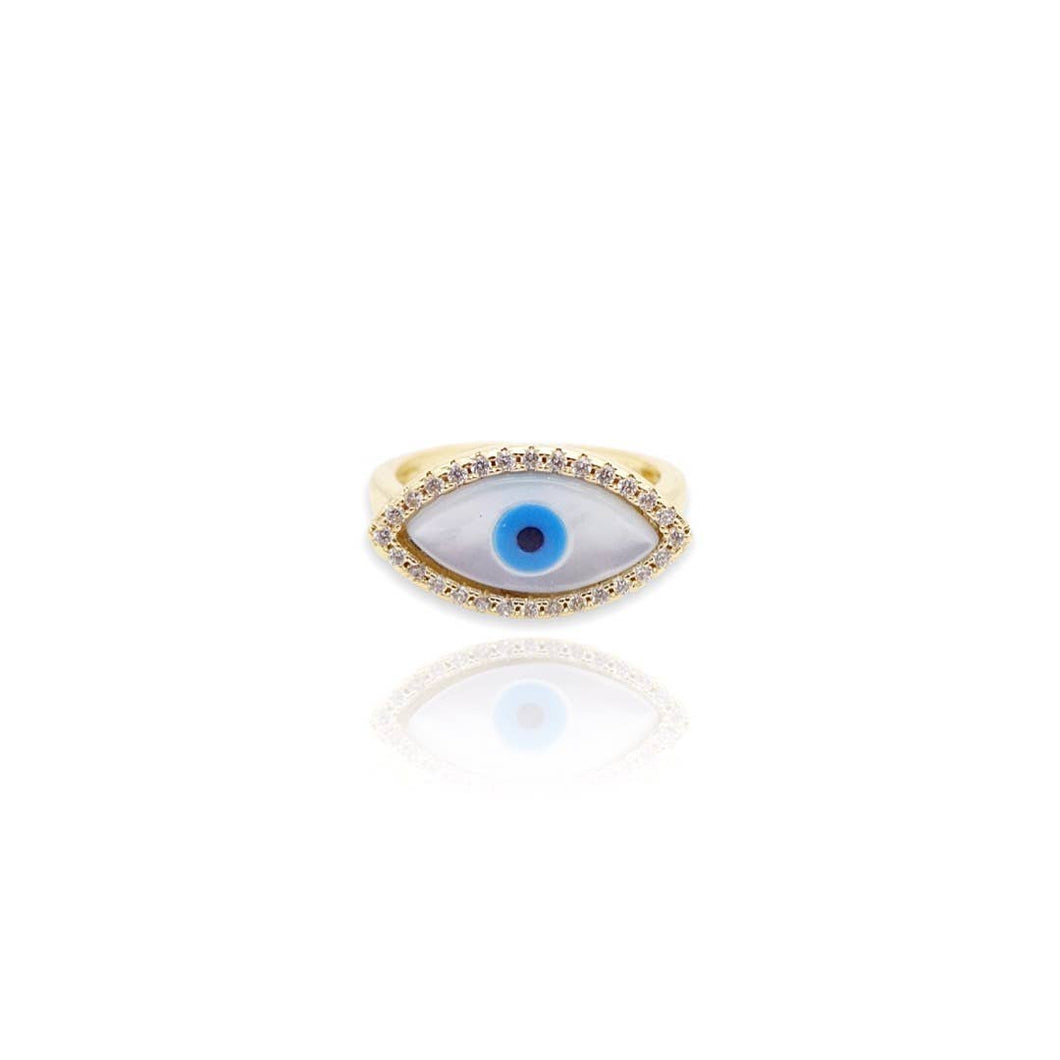 Pearl Evil Eye Gold Ring