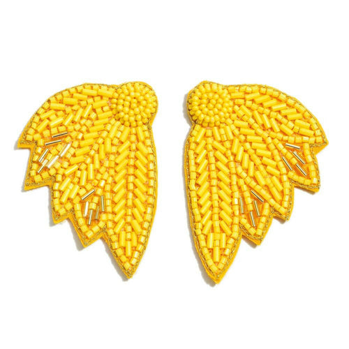 Seed Beaded Feather Felt Statement Earrings.