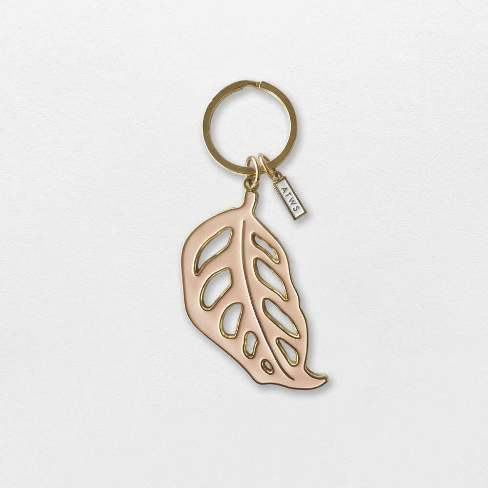 Pink Monstera Keychain.