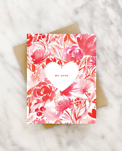 pink floral love you card.