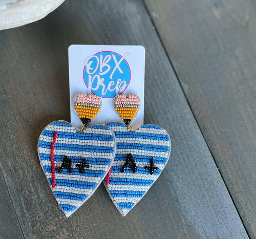 Pencil and Paper Teacher Back to School Beaded Earrings.