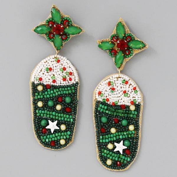Christmas Peppermint Latte Frappe Seed Bead Drop Earrings