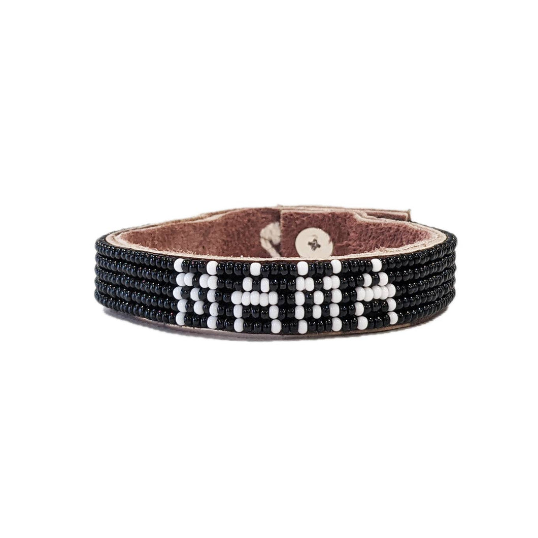 Small Mama Beaded Leather Cuff - Black - Affirmations