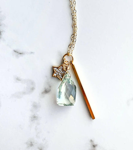 Green Amethyst Charm Necklace.