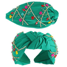 Load image into Gallery viewer, JEWELED CHRISTMAS LIGHTS BEADED KNOTTED HEADBANDS.
