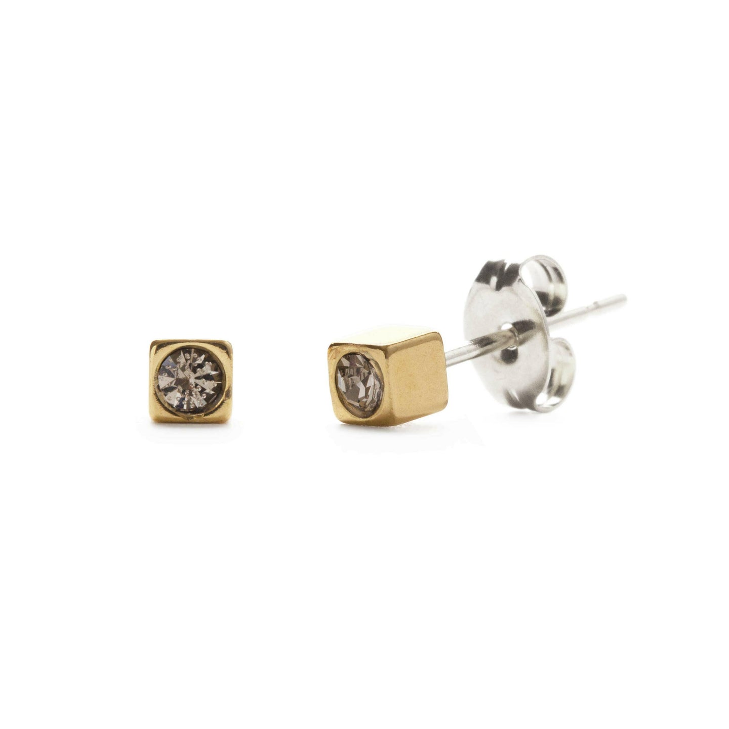 Brass Cube with Crystal Studs.