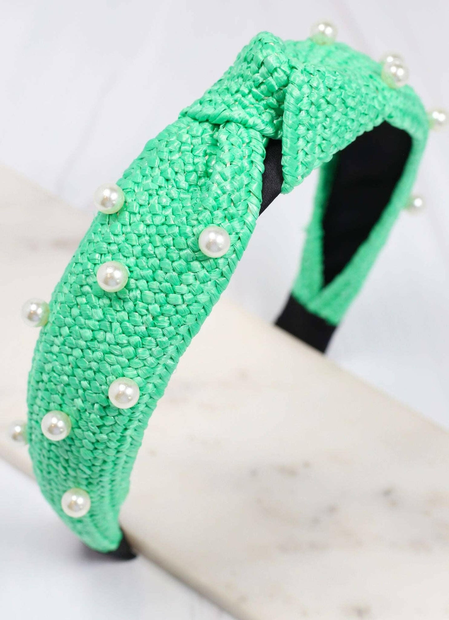 Hobson Pearl Straw Headband GREEN.