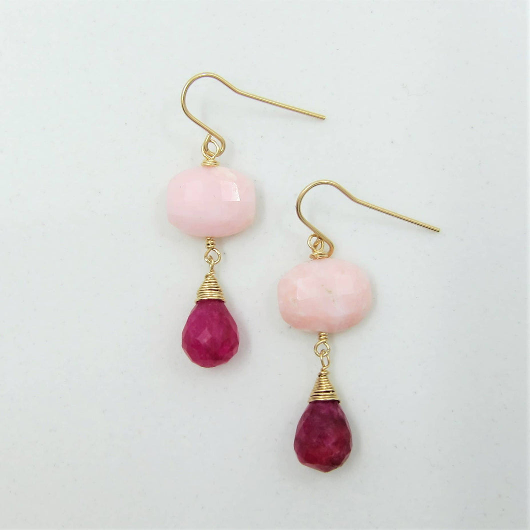 Pink Opal & Ruby Moonstone Earrings