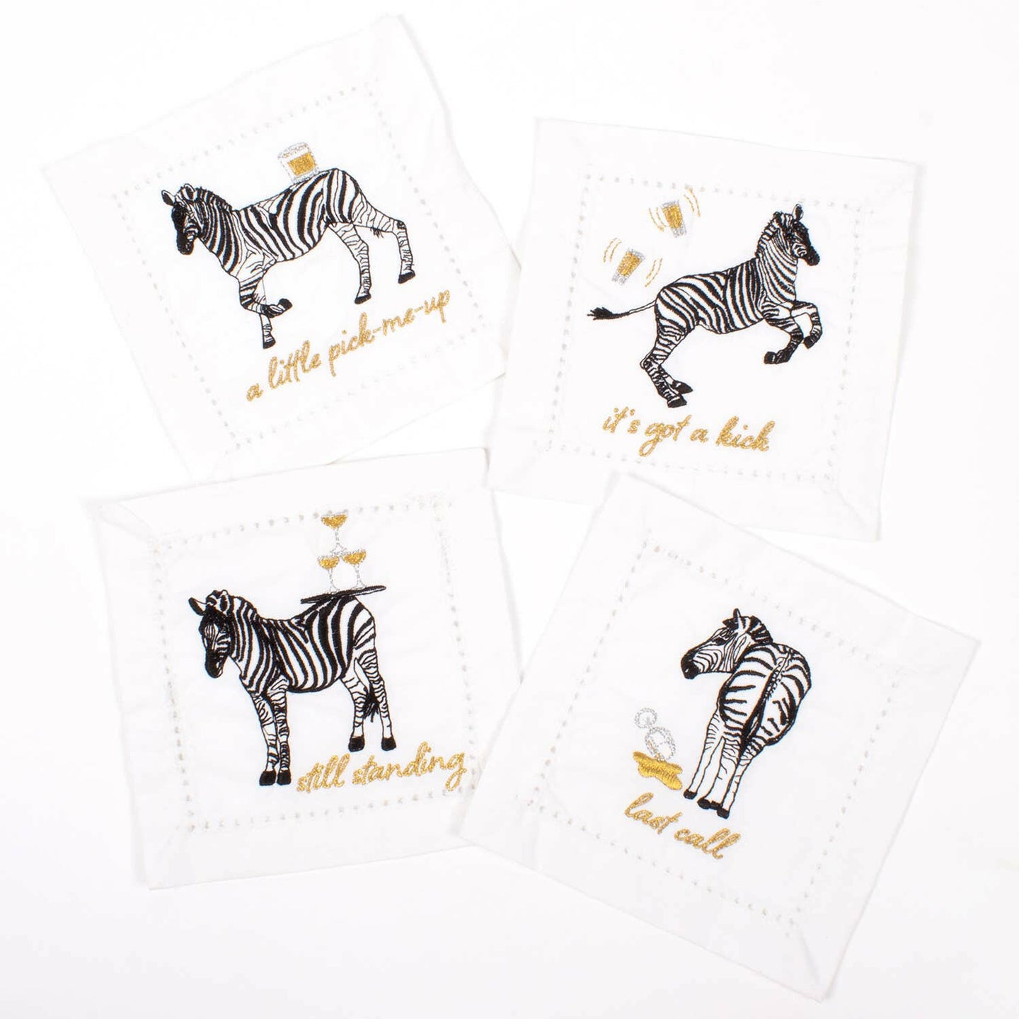 4pc Cloth Cocktail Napkin Set - Champagne Zebras.