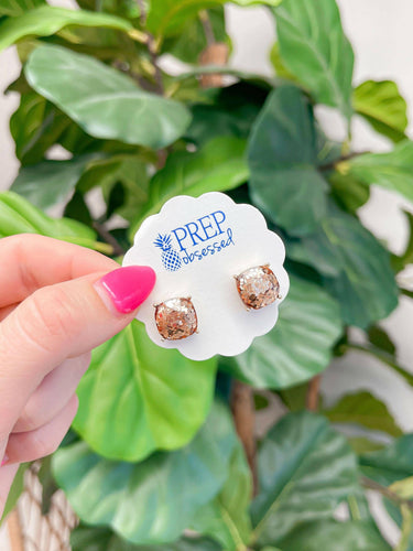 Confetti Glitter Square Stud Earrings Copper.