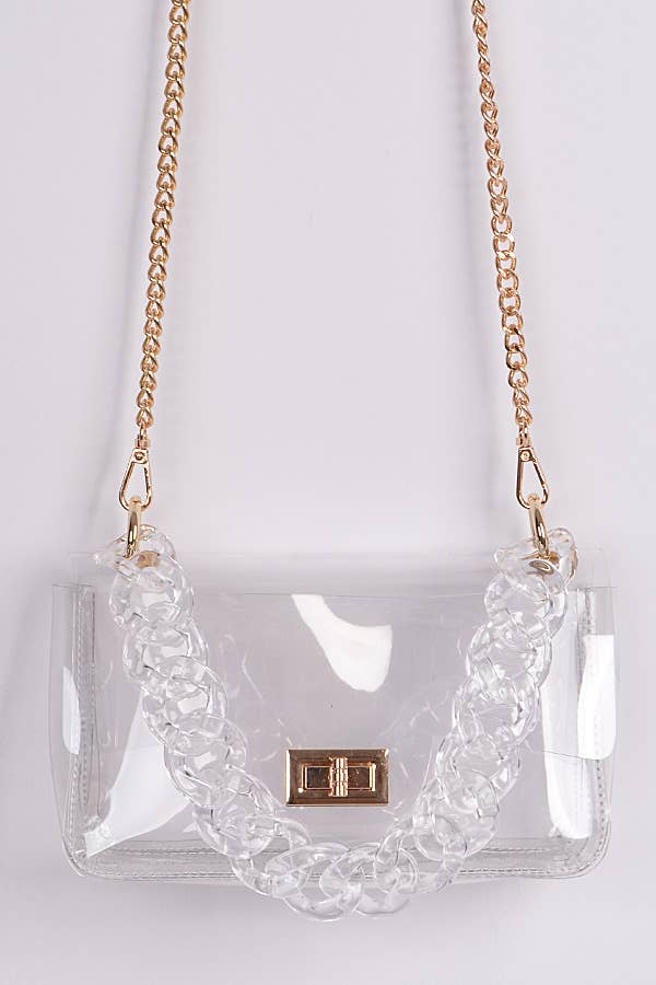 Cross Chain Body Visibly Clear Clutch