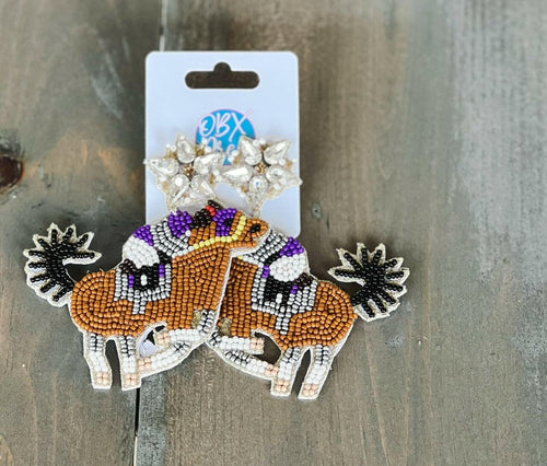 Kentucky Derby Riding Horse Seed Beaded Earrings.