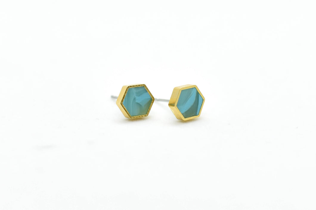 Aquamarine Hexagon Stud Earrings
