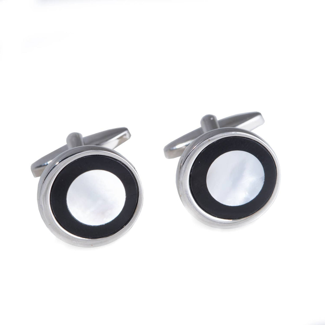 Round Cufflinks With Black Onyx and Pearl