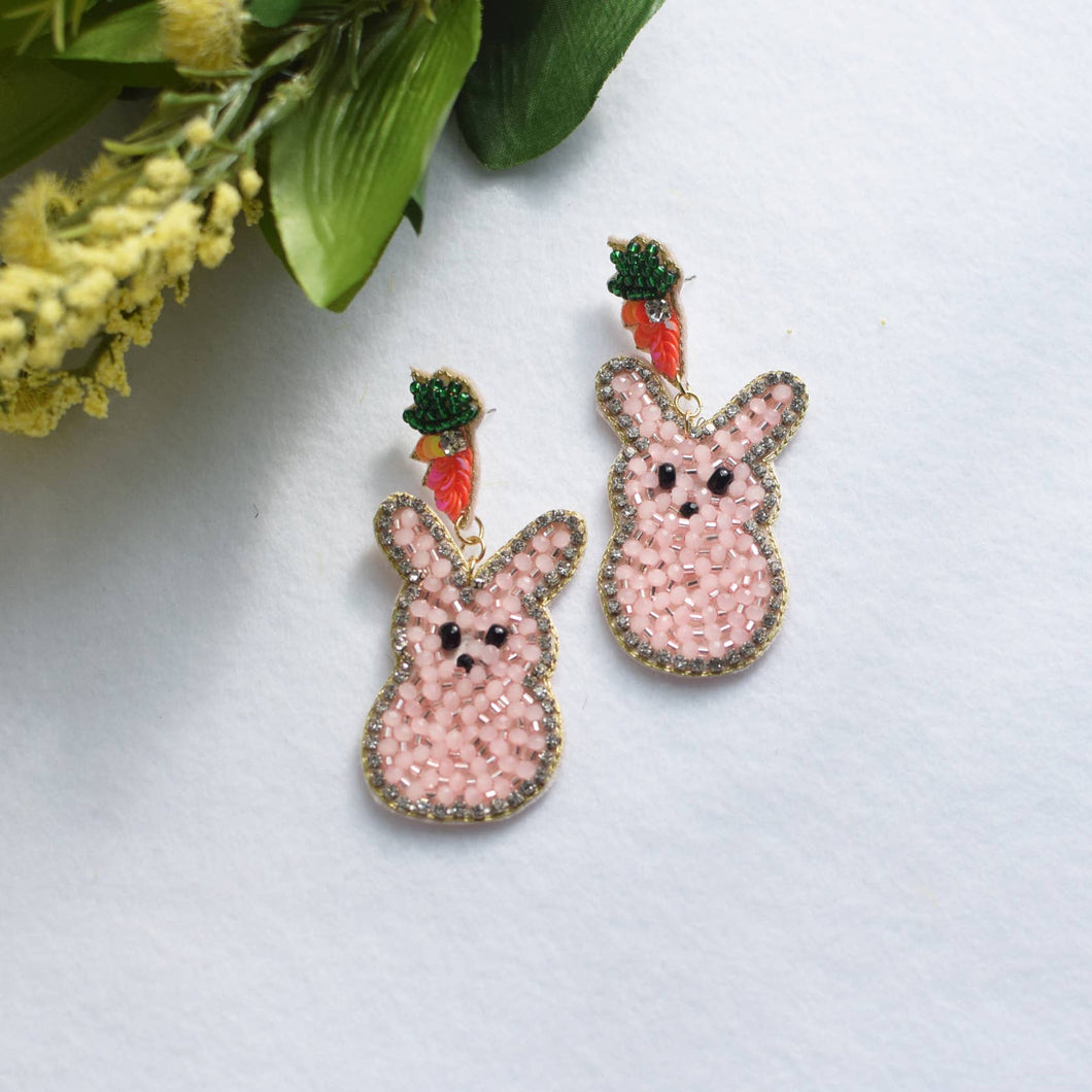 Bunny Peeps Pink Easter Bead Earrings
