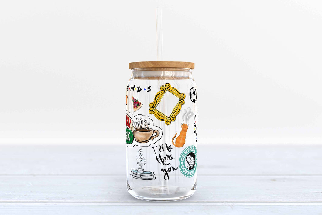 Friends Glass Can Cup with Bamboo Lid and Reusable Straw – Reverie