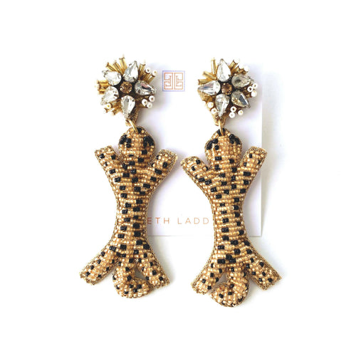 Leopard Earrings with Gold Top.