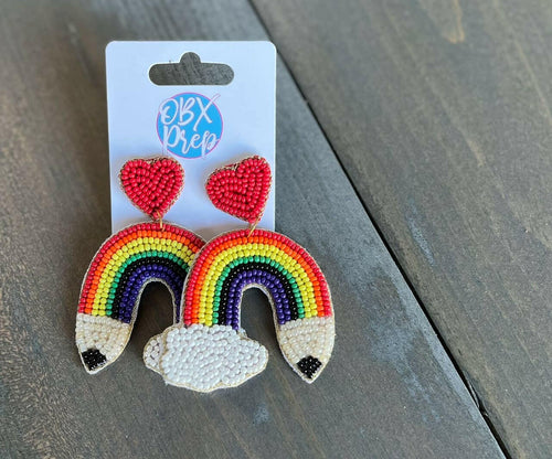 Rainbow Pencil Teacher Back to School Beaded Earrings.