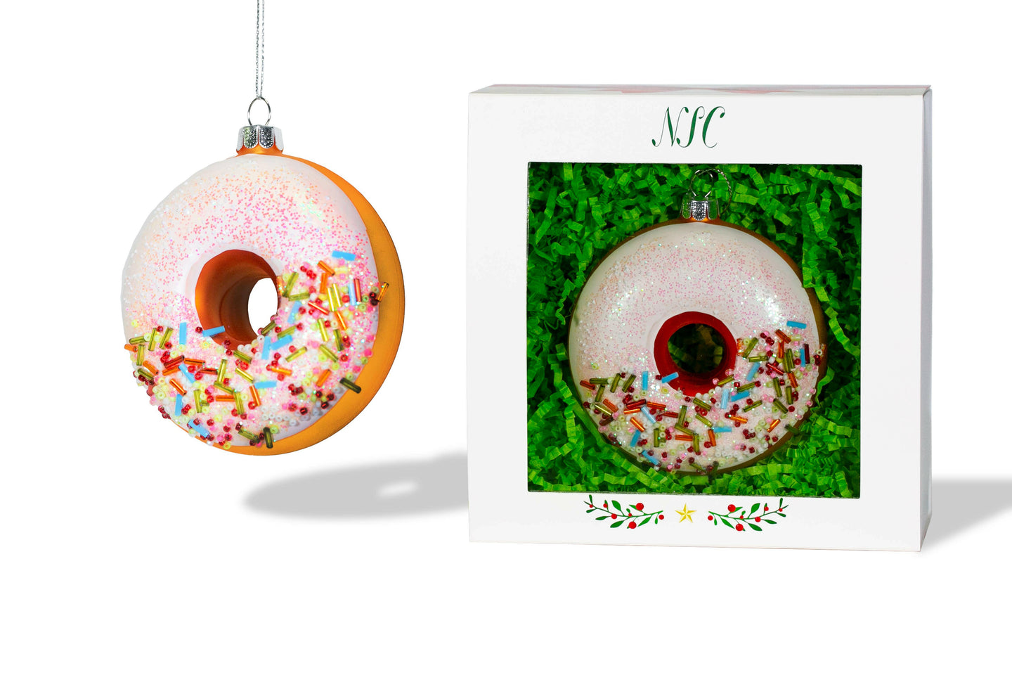 Vanilla Frosted Donut Glass Ornament.