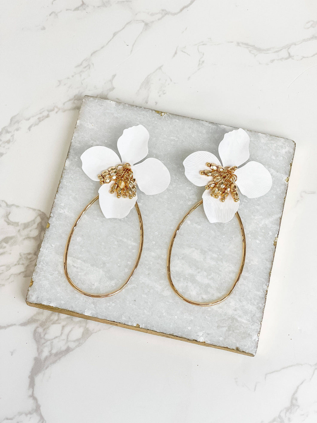 Oval Flower Statement Dangle Earrings