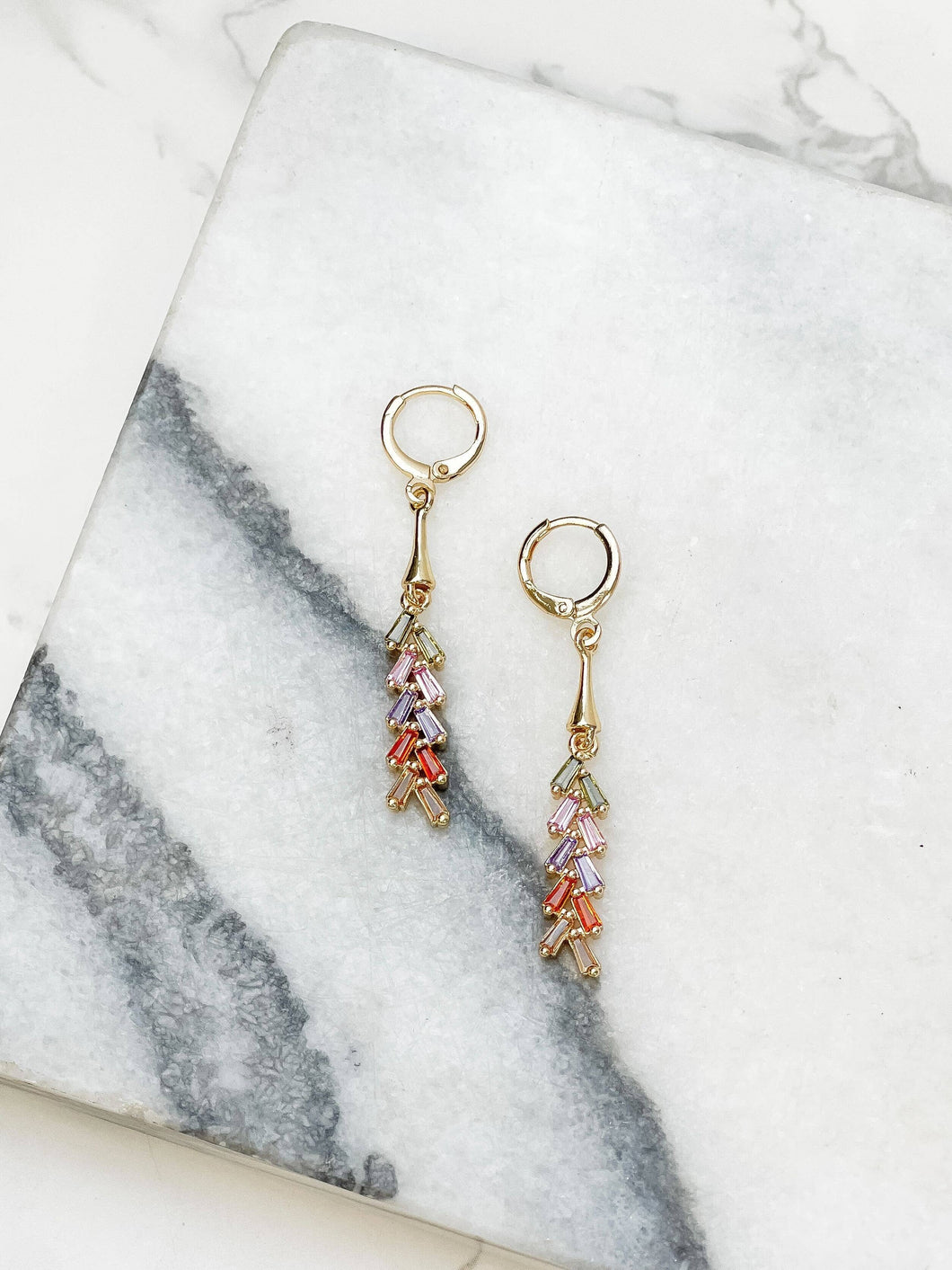 Gold Huggie Hoop Crystal Drop Earrings - Colorful