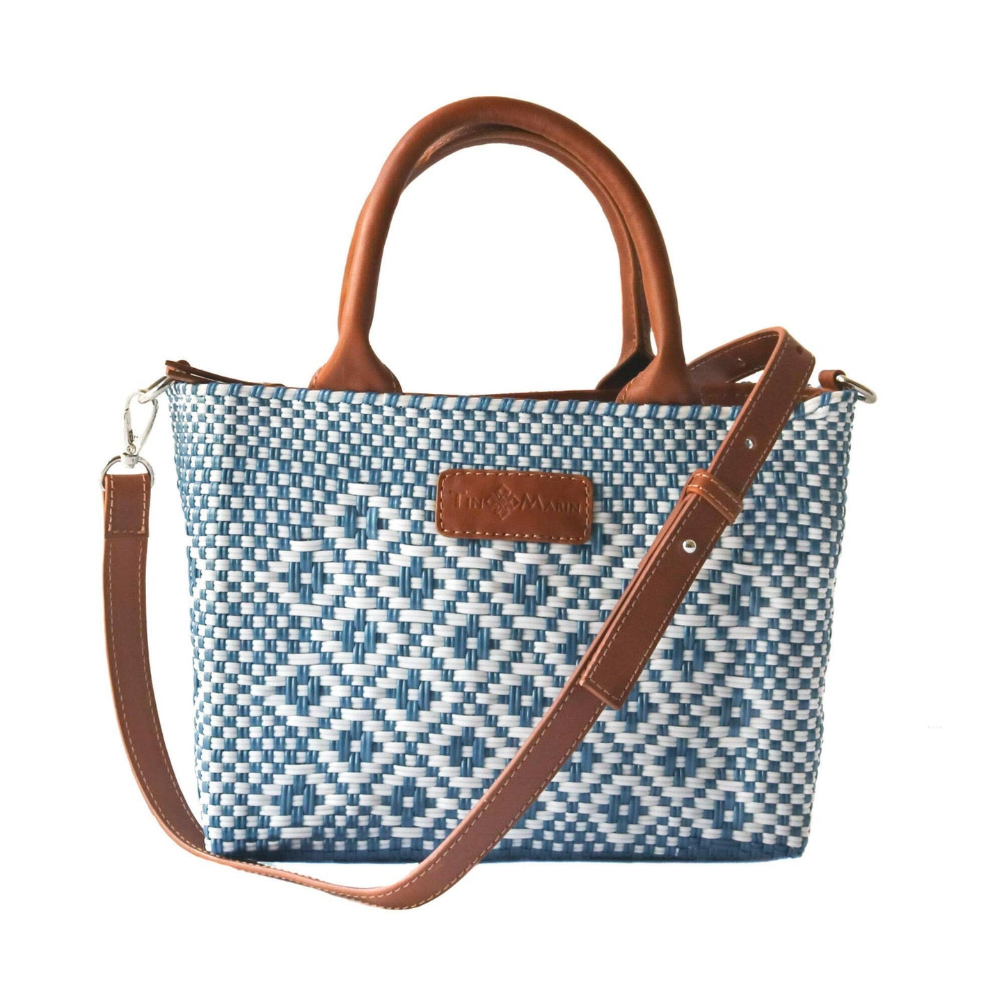 Marine Small Woven Crossbody Bag - Tan Leather.