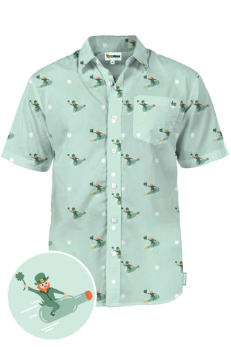 Men's Leprechaun Liftoff St. Patrick's Day Hawaiian Shirt.