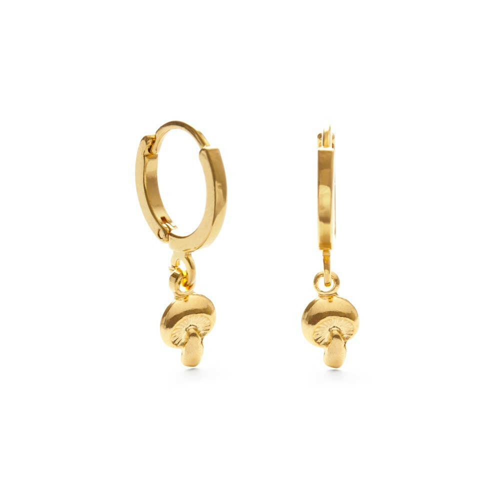 Tiny Mushroom Huggie Hoops.
