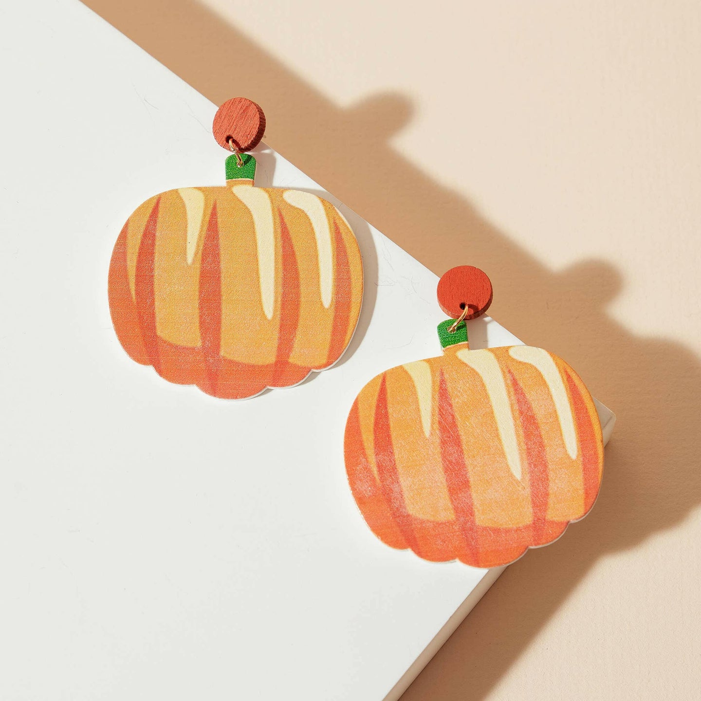 Wooden Pumpkin Dangling Earrings.