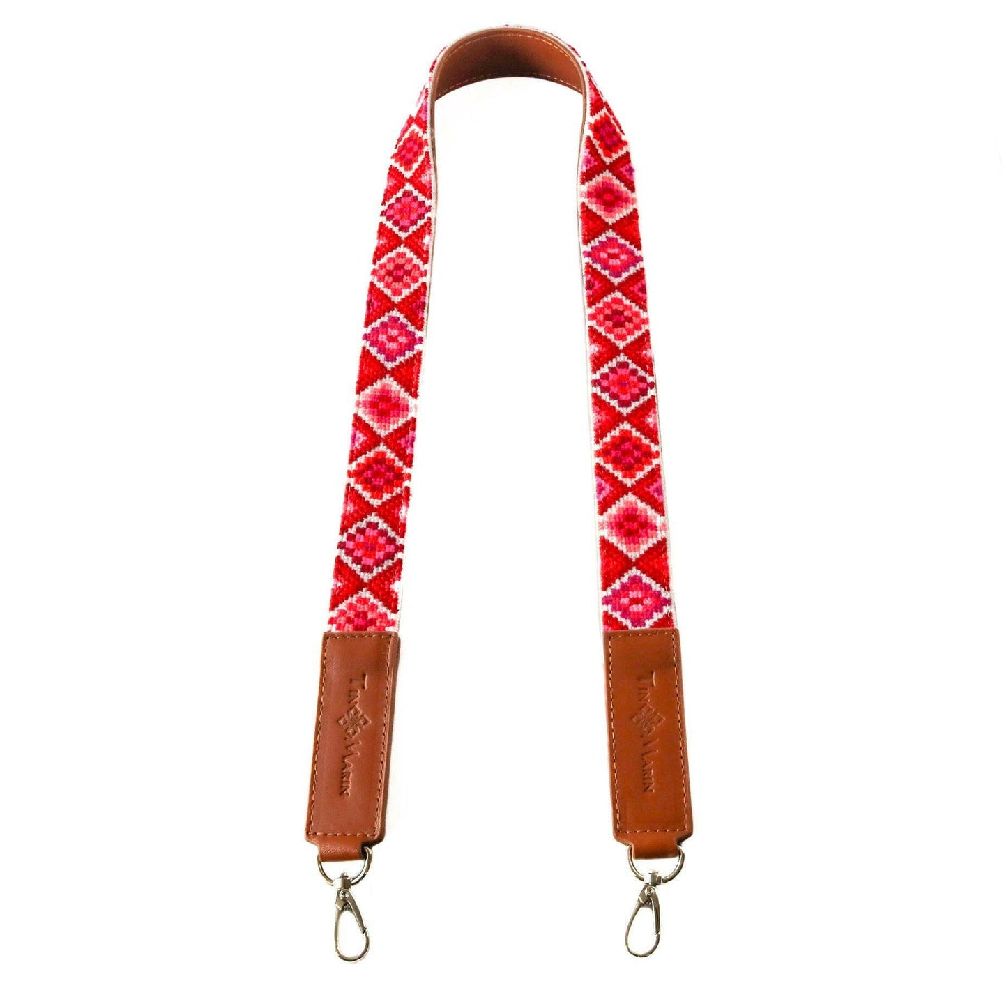 Mai Woven Bag Strap - Poppy with Tan Leather.