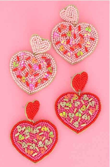 Sprinkle Heart Seed Bead Dangle Earrings