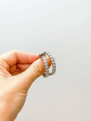 Cubic Zirconia Oval Hoop Earrings.