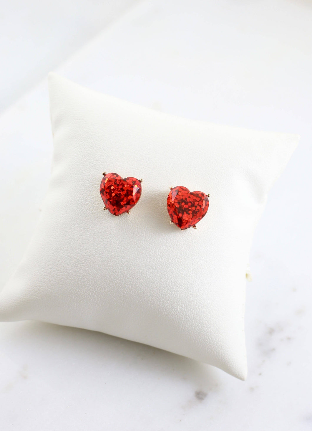 Mabrey Glitter Heart Stud Earring RED