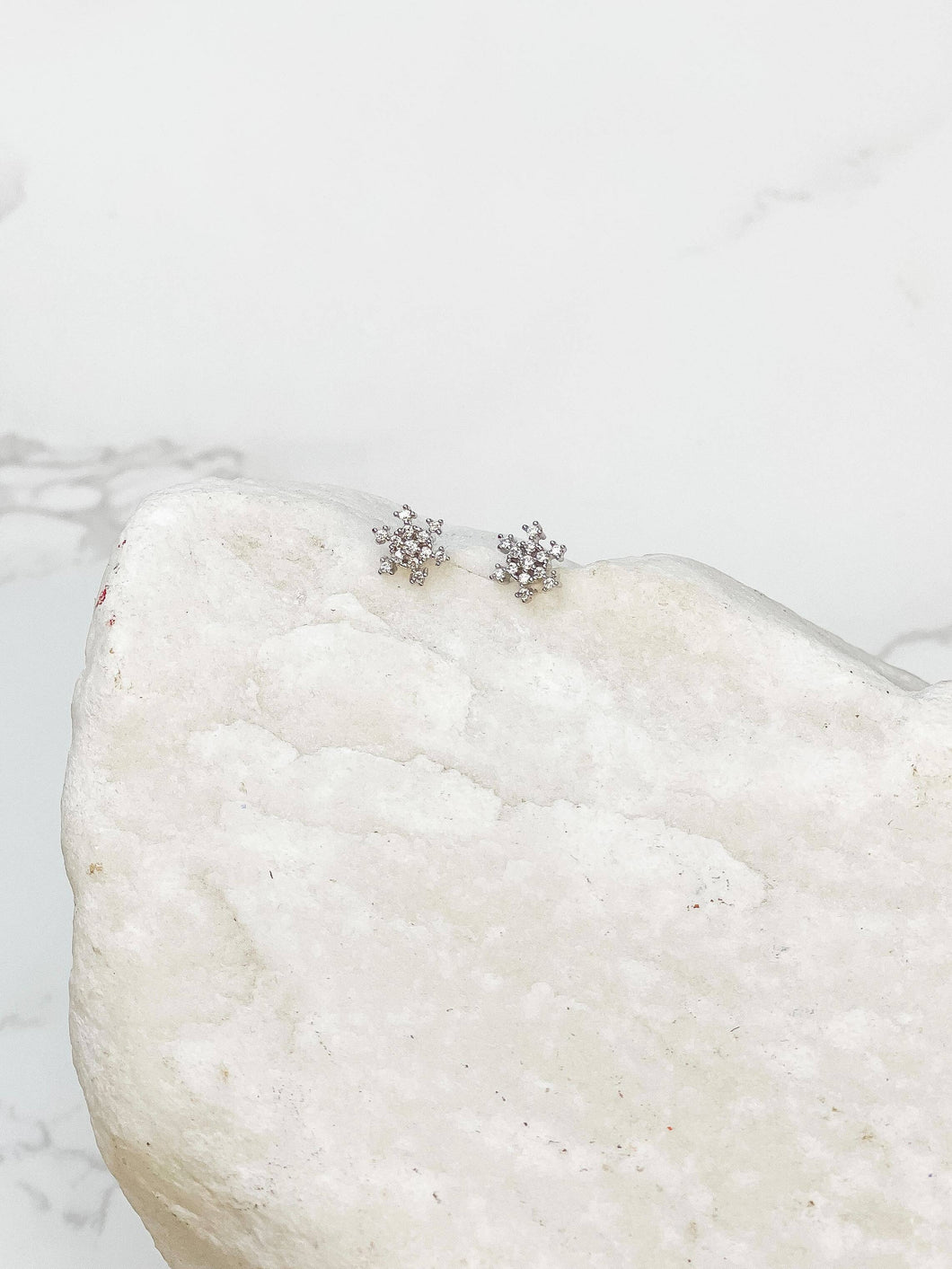 Cubic Zirconia Snowflake Stud Earrings - Silver